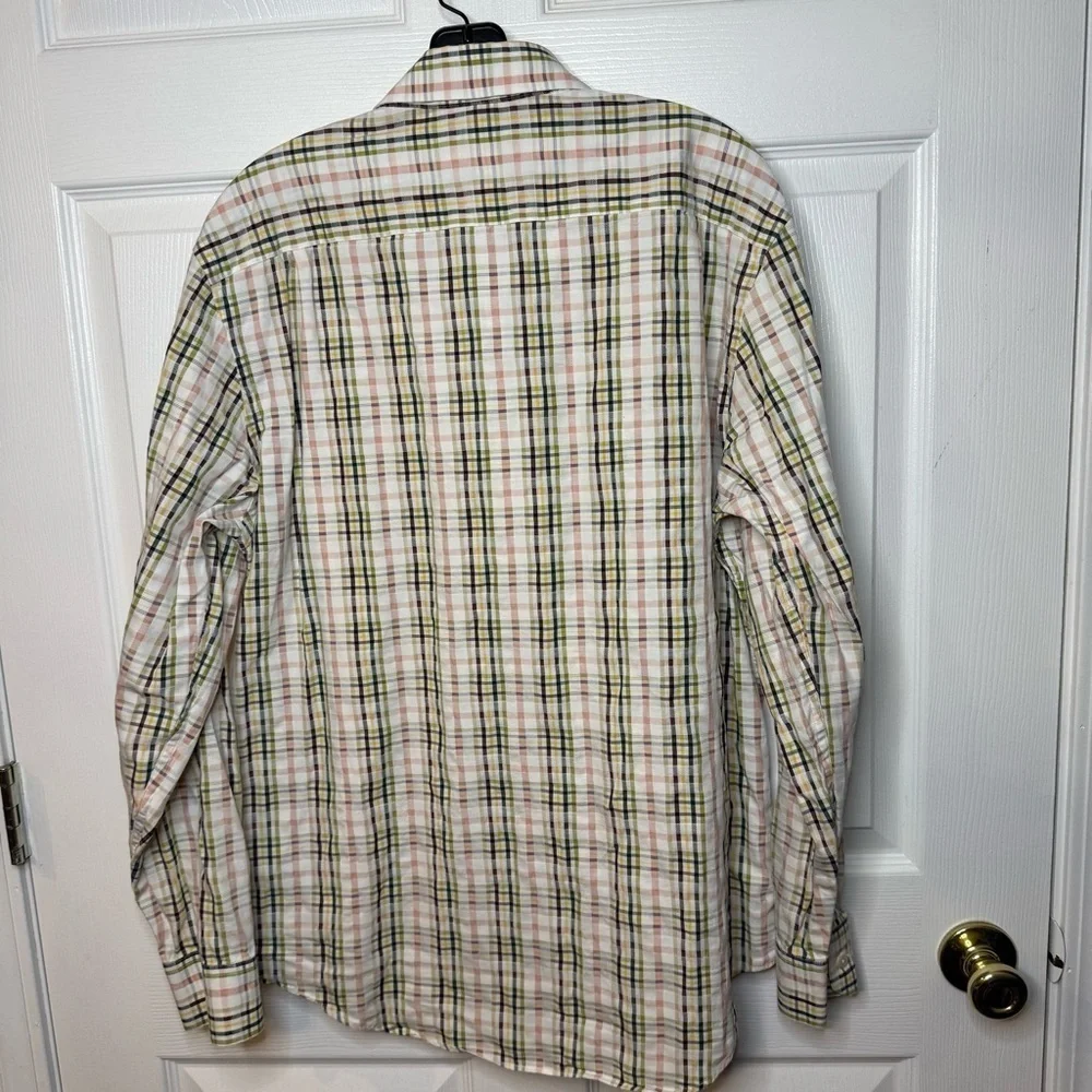 Banana Republic Men’s Large Long Sleeved Button Down Cream with Color Plaid GUC